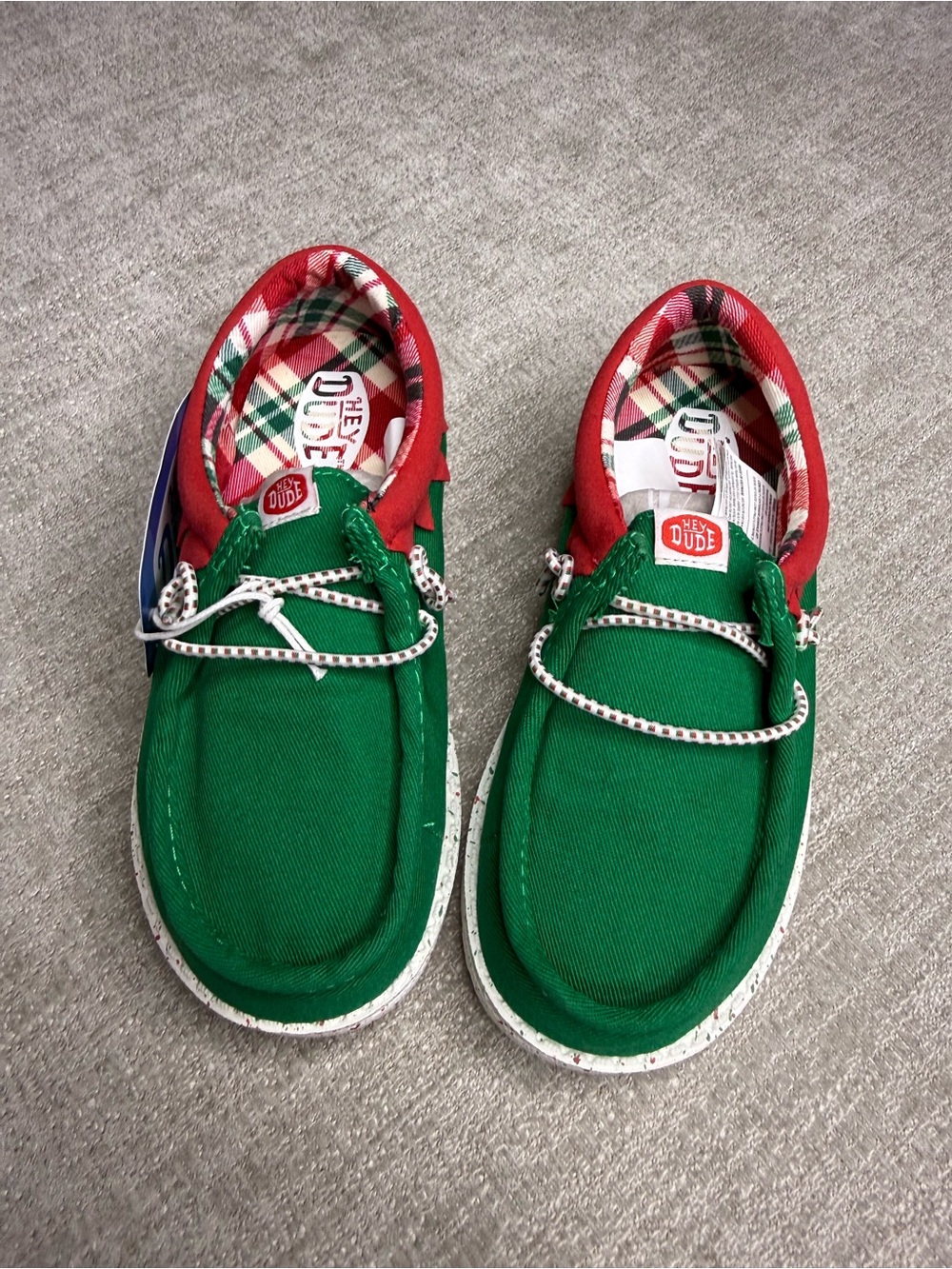 HEYDUDE Wally T Holiday Elf Toddler Size 10C Green Red Christmas Shoes NWT
